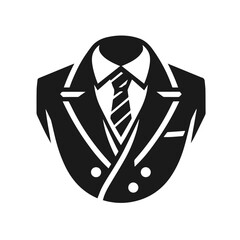 vector illustration of black suit with tie on white background. suit logo	