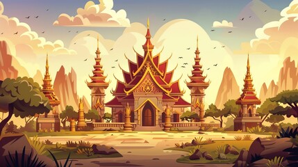Travel concept illustration of Thailand's Wat Lokaya Sutha