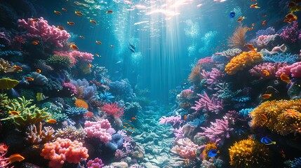 Coral reef with tropical fish,Incredible and amazing coral reefs full of multi colored fish and sea creatures, like an underwate