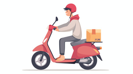 Fototapeta na wymiar Delivery man or boy riding motorcycle with delivery b
