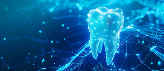 futuristic digital polygonal tooth displays idea of concept banner background