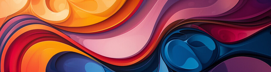 Colorful vibrant colors in abstract swirls design, retro inspired wave pattern with warm and cool hues
