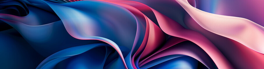 Silken fabric curvy waves in deep blue fluorescent pink, smooth gradient flow elegant contemporary abstract design backdrop