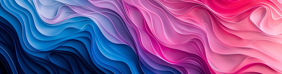 Gradient wavy texture backdrop in deep blue and pink, elegant abstract maximalist silk fabric wave background