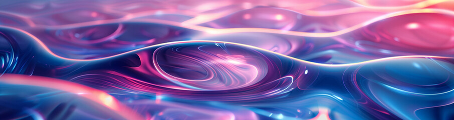 Abstract fluid futuristic wet surface with neon pink blue glow, vibrant digital waves silky swirl concept