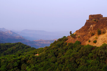 Pratapgad, Maharashtra, India - March 24, 2024 : View of Shivaji's pratapgarh (pratapgad) fort near...
