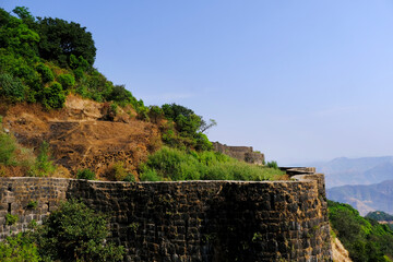 Pratapgad, Maharashtra, India - March 24, 2024 : View of Shivaji's pratapgarh (pratapgad) fort near mahabaleshwar.