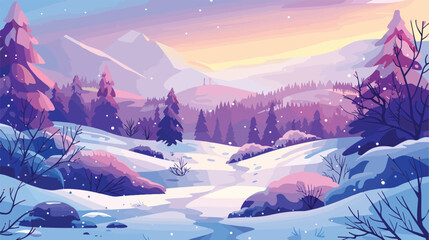 Fantasy beautiful winter landscape vector illustration