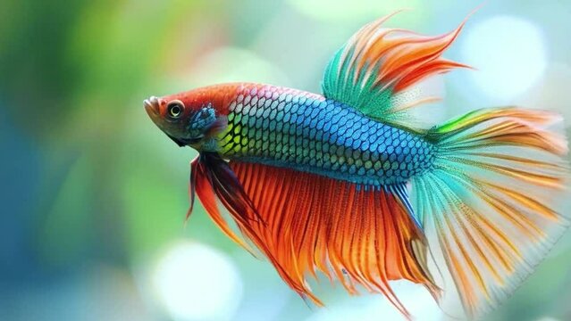 A fish with a red tail and blue body 4K motion