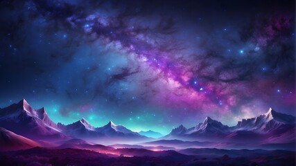 Lovely fantasy starry night sky with vibrant blue and purple, a galaxy, and auroras in 4K resolution wallpaper - obrazy, fototapety, plakaty