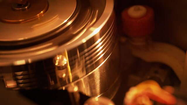 Inside of the VCR - Tape Transport Mechanism Wraps the Tape around the Head Drum - Macro, 90s Vibe