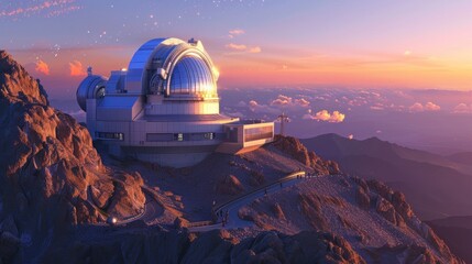 A large telescope is on top of a mountain - obrazy, fototapety, plakaty