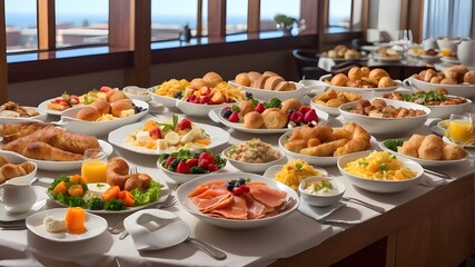catering buffet table with snacks - obrazy, fototapety, plakaty