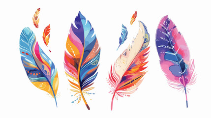 Four bright abstract feathers. Different shapes. Hand