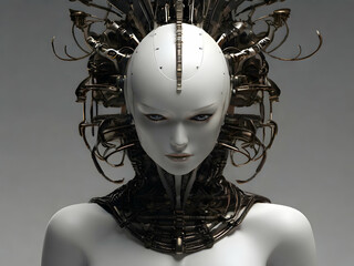 cyber woman with mask. face, 3d, beauty, fashion, mannequin, person, body, black, brain, nose, art,Ai generated 