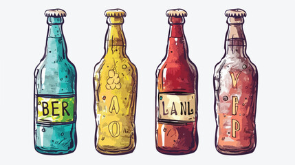 Four glass Beer bottles. Beer sign or logo. Different
