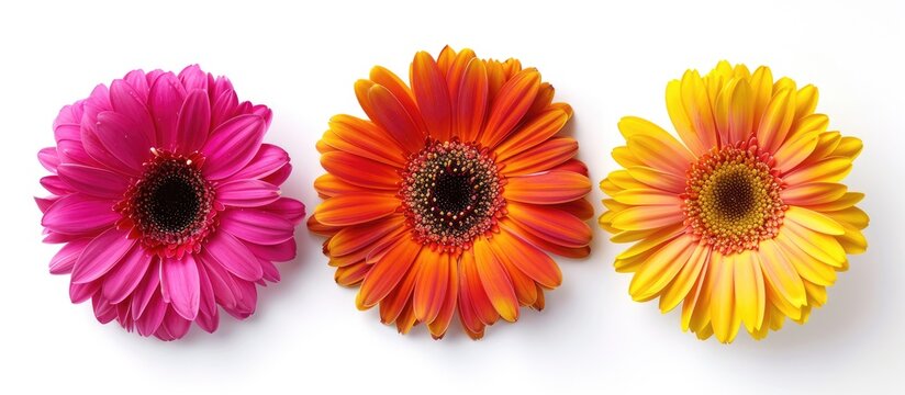 Gerbera flower heads isolated on a white background.