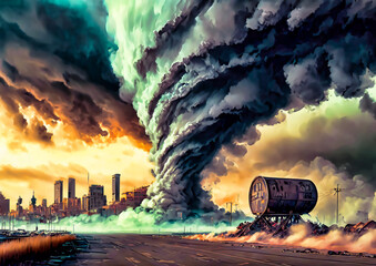 嵐の概念で都市を破壊する不気味な竜巻