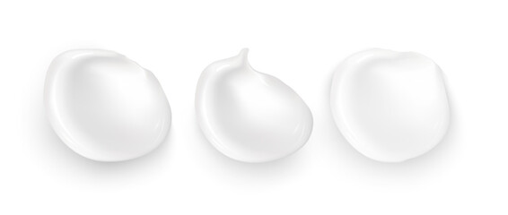 White milky cream smears with shadows isolated on a white. Realistic vector milky or lotion texture, gel blob, shower gel, shaving foam