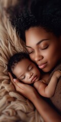 A heartwarming scene of an African mom with her sleeping newborn, conveying the love and care integral to early childhood in African families