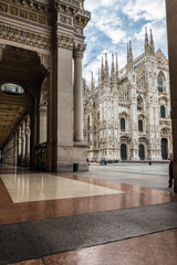 Milan city, Italy, with the Milan Cathedral (Duomo di Milano), the arcade along Corso Vittorio Emanuele II and square del Duomo in the historic center of the city