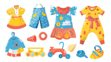 Fototapeta premium Four Toys for kids. Different clothing for kids and illustration