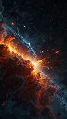 Fototapeta premium Huge explosion in space, the Big Bang, a sky filled with galaxies, stars and nebulae in the vastness of space.