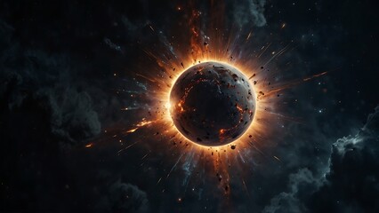 Naklejka premium Huge explosion in space, the Big Bang, a sky filled with galaxies, stars and nebulae in the vastness of space.