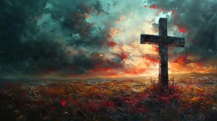 This is the cross Oil on canvas.  - obrazy, fototapety, plakaty