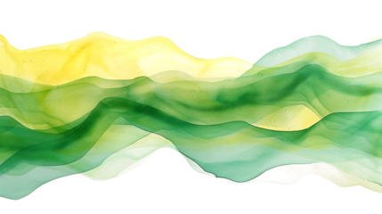 wavy abstract  green and yellow watercolour background isolated on transparent background