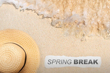 Beach hat and paper with Spring Break text