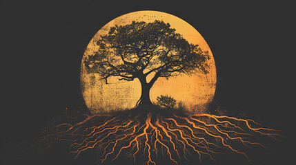 Tree and roots vector tree with round shape, generative Ai - obrazy, fototapety, plakaty
