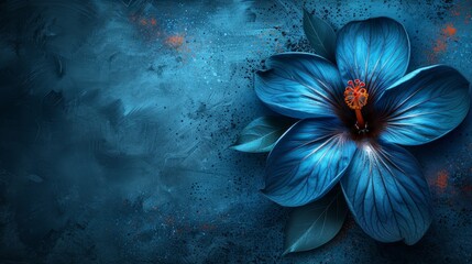   A blue flower with a red center against a dark blue and black background The red center is distinctively situated at the heart of the flower - obrazy, fototapety, plakaty