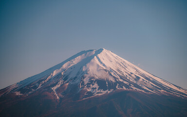 View of  close up Mount Fuji from lake Kawaguchiko, Yamanashi Prefecture, Japan