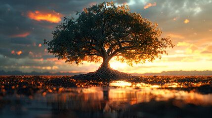 Fototapeta na wymiar Tree of Life with the roots, generative Ai
