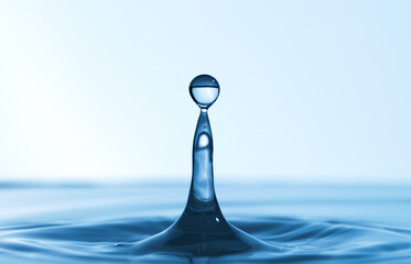 Water, drop and wave with ripple for splash, bubble or liquid fall of fluid, puddle or blue aqua....