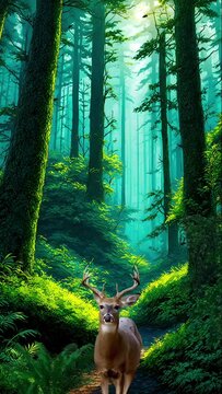 deer in tropical forest seamless looping animation video background