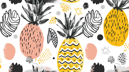 Hand drawn pineapples and Four shapes spots dots and
