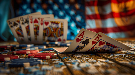 USA political concept of cards on rustic background, generative Ai