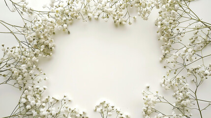 A delicate wreath of baby's breath flowers encircling an empty space in the center,  - obrazy, fototapety, plakaty