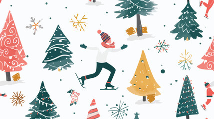 Happy holidays. Winter ice skating and christmas tree - obrazy, fototapety, plakaty