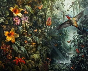 A painting capturing the essence of a mystical, surrealist botanical world, where entities and spirits with wings advocate for internet privacy in the digital age, 