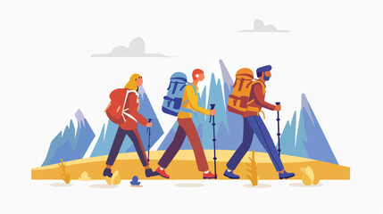 Hiking landing page flat vector template. Backpacking