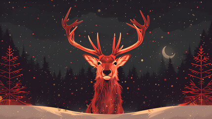 Obraz na płótnie Canvas Vector illustration of a red reindeer, generative Ai