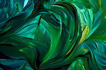 green waves abstract background with gold lines 
