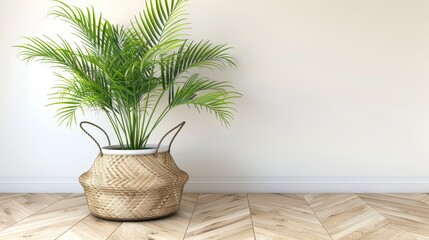  Potted plant on white-walled, wooden-