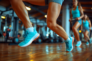 Happy Athletic woman Exercising with Hand Weights in Gym Dynamic Action Shot

