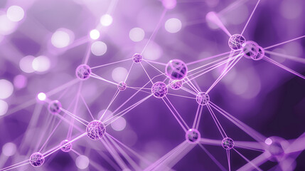 Abstract purple background 3D illustration of a network of neural cells. Futuristic molecular connection wallpaper. - obrazy, fototapety, plakaty