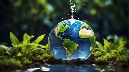 Obraz na płótnie Canvas Conserving water and promoting global environmental protection. Concepts of the earth, globe, ecology, nature, and planet