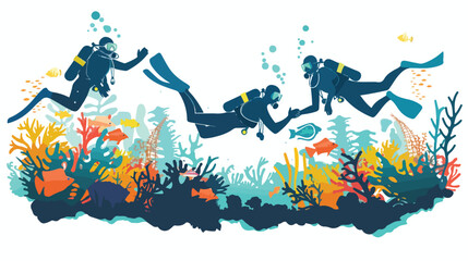 Illustration of scuba divers greeting while swimming
